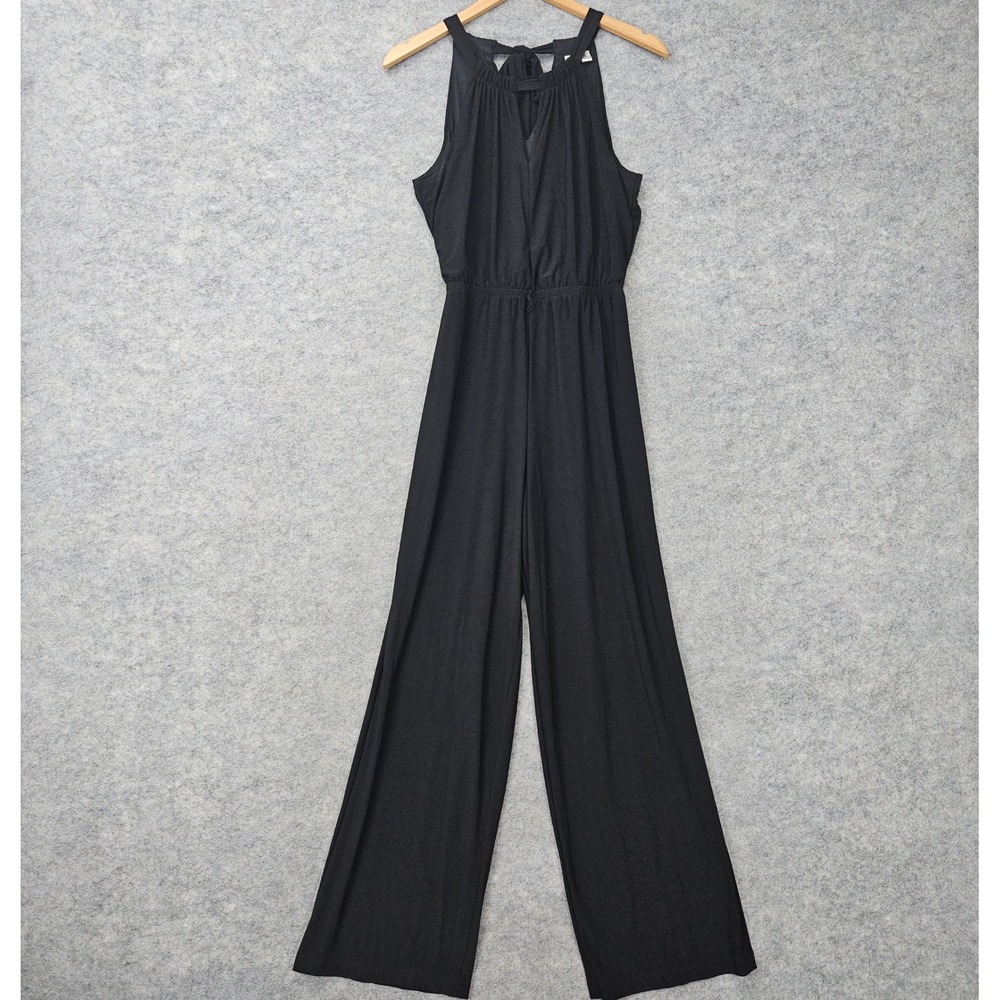 Emma & Michele Jumpsuit Women's Small Black Halter Neck Wide Leg Sleeveless